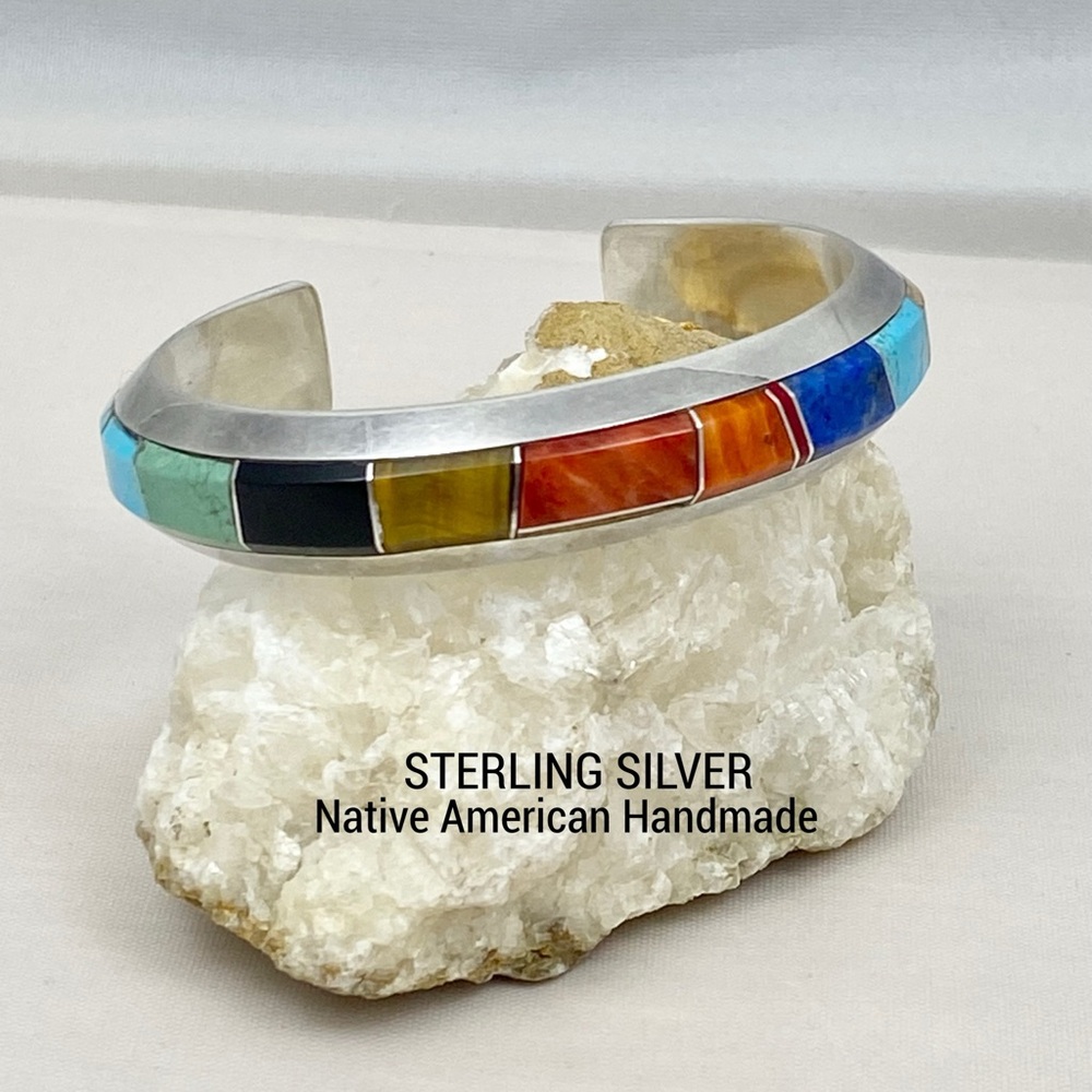 Signed-Cecil Henry Navajo Multistone Sterling Sil… - image 2